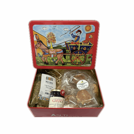 Carretto Siciliano - Latta con marmellata, biscotti e lenticchie