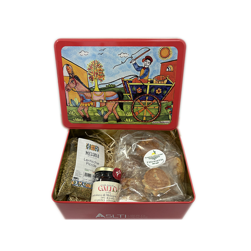 Carretto Siciliano - Latta con marmellata, biscotti e lenticchie