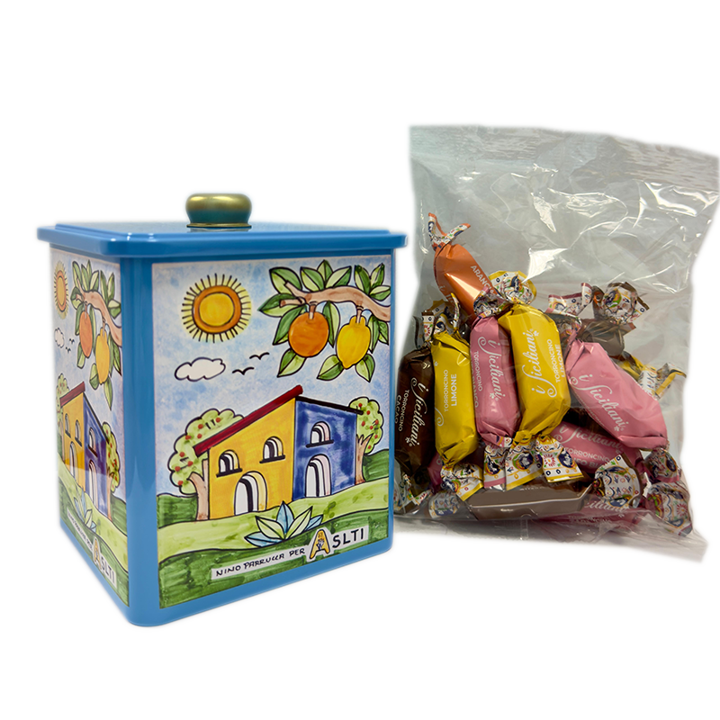 Biscottiera in latta - 200 gr di torroncini assortiti - immagine 2